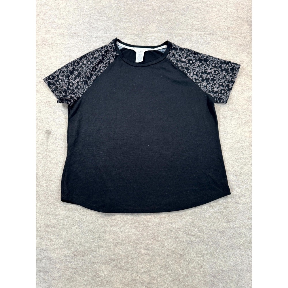 Lucky Brand Womens Black Floral Raglan Sleeve Crew Neck Knit Top Medium